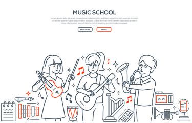 Music school - modern line design style vector banner