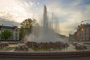 Fountain near the Monument to Red Army warrior liberator erected in 1945 at Schwarzenbergplatz, Vienna, Austria