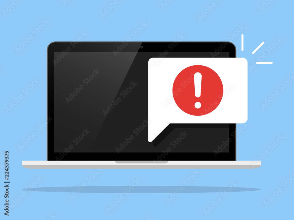 Fototapete laptop with envelope and document with exclamation point on screen. receive notification, alert mess