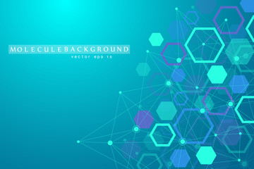 Abstract medical background DNA research hexagonal structure molecule and communication background for medicine, science, technology. Vector illustration.