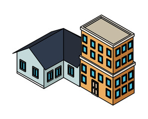 House and residence buildings isometric