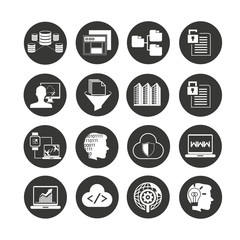 programming and network icon set in circle buttons