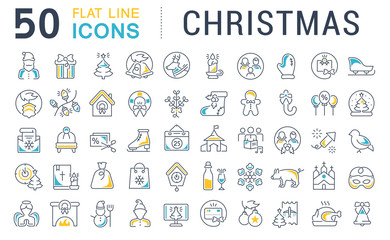Set Vector Line Icons of Christmas.
