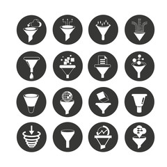 funnel and filter icon set in circle buttons
