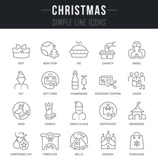 Set Vector Line Icons of Christmas.