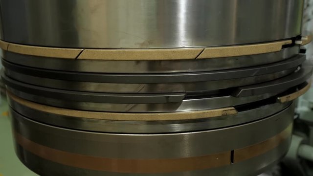 Piston of large diesel engine with new rings close up