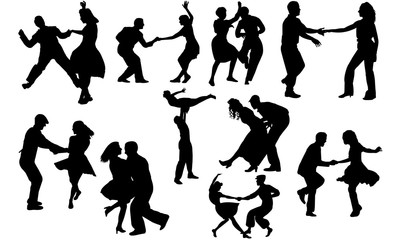 Swing Dance svg, dance cricut files,  black dancer silhouette Vector clipart, illustration, eps, overlay
