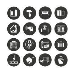 industry icon set in circle buttons