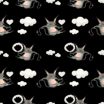 Smoking devils watercolor seamless pattern