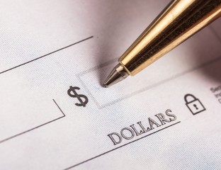 Pen Writing on a Blank Check - Close Up