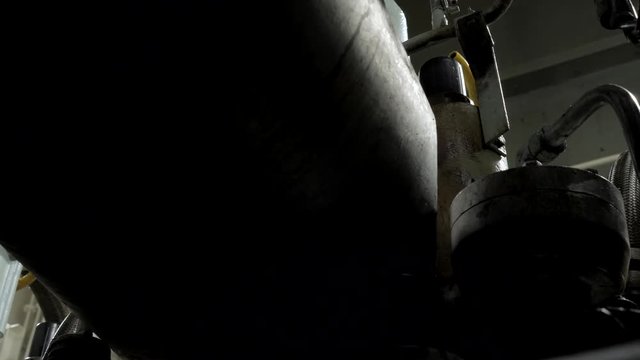 Exhaust side of large diesel engine of ship