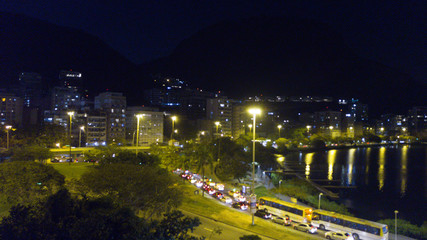 Fototapeta premium Aerial view of Rio de Janeiro city at night
