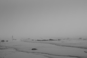 Alone on a misty winter beach