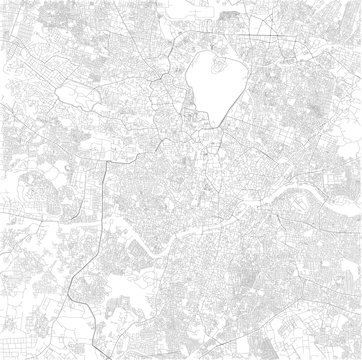 Cartina di Hyderabad, Telangana, vista satellitare, mappa in bianco e nero. Stradario e mappa della città. India