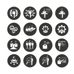 business management icon set in circle buttons