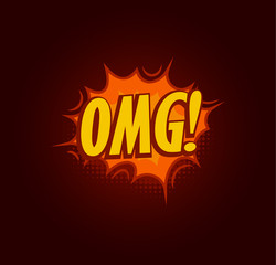 Boom OMG speach balloon, explosive sale baner, abstract isolated vector illustration on black background.