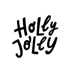 Holly Jolly. Text vector illustartion with snow. Design for print christmas greeting cards, poster, graphic tee, banner, sticker or for social media. Hand drawn lettering texture. winter season