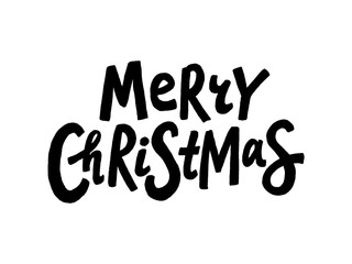 Merry Christmas text. Vector illustration. Unique xmas design element black isolated on white background. Design for print on congratulation cards, banner, poster, flyer or post in social media