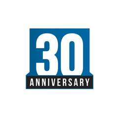 30th Anniversary vector icon. Birthday logo template. Greeting card design element. Simple business anniversary emblem. Blue strict style number. Isolated vector illustration on white background.