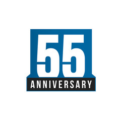 Fototapeta premium 55th Anniversary vector icon. Birthday logo template. Greeting card design element. Simple business anniversary emblem. Blue strict style number. Isolated vector illustration on white background.
