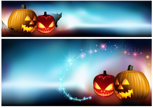 Halloween Pumpkins and a Spooky Fog - Banner and Background Illustration, Vector