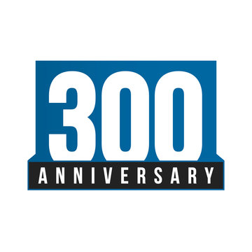 300th Anniversary vector icon. Birthday logo template. Greeting card design element. Simple business anniversary emblem. Blue strict style number. Isolated vector illustration on white background.