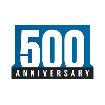 500th Anniversary vector icon. Birthday logo template. Greeting card design element. Simple business anniversary emblem. Blue strict style number. Isolated vector illustration on white background.
