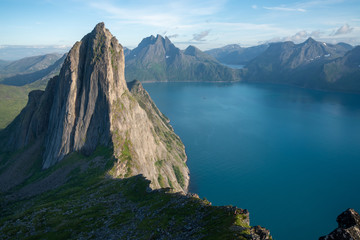 Naklejka na ściany i meble Mountain landscape and fjord with copy space
