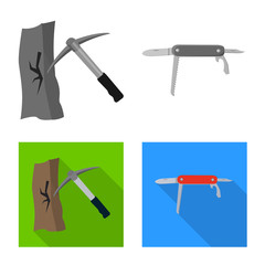 Isolated object of mountaineering and peak symbol. Set of mountaineering and camp stock vector illustration.