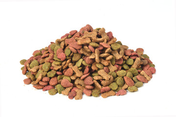 a pile of cat food on white background
