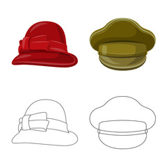Vector design of headgear and cap sign. Set of headgear and accessory stock vector illustration.