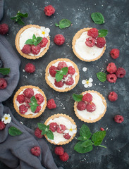 tartlets with cottage cheese cream and raspberry