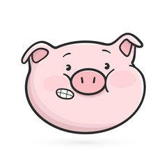 Embarrassed emoticon icon. Emoji pig with clenched teeth.