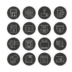electronic device icon set in circle buttons