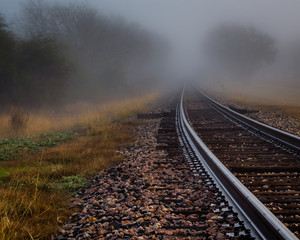 "Destination Unknown" A foggy January morning outside of Cuero, Texas. I wonder if trains still roll down this track? If they do, where are they going?