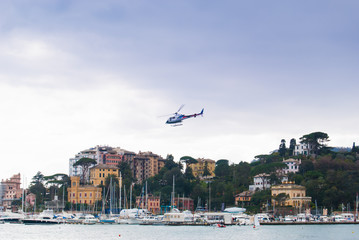 Panorama on Rapallo port with helicopter © Simona