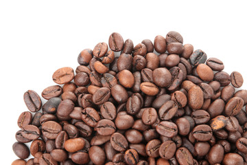 many different types of coffee beans. fried coffee beans. coffee beans on white isolated background