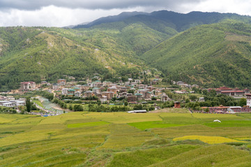 Fototapeta na wymiar Aerial View of Thimphu City the Capital City of Bhutan