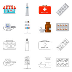 Vector design of pharmacy and hospital sign. Set of pharmacy and business stock symbol for web.