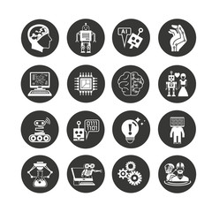 artificial intelligence icon set in circle buttons