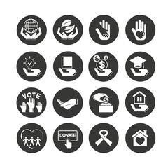 donation and charity icon set in circle buttons