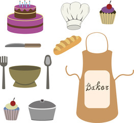 Kitchen hand drawn utensils icon set. isolated on a white background.