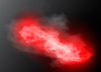 Red Fog or smoke color isolated transparent special effect. White vector cloudiness, mist smog background. illustration