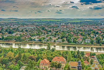 Aerial view over Dresden and the river Elbe