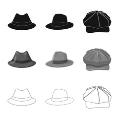 Isolated object of headgear and cap sign. Set of headgear and accessory vector icon for stock.