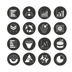 data graph and chart icon set in circle buttons