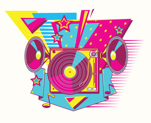 80s retro party turntable poster design