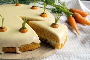 homemade cake. traditional carrot cake with cream.