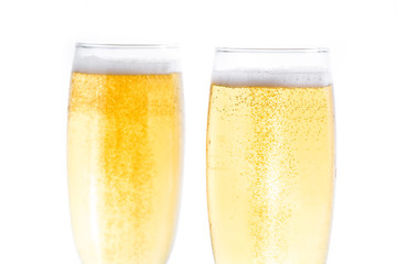 Champagne glasses isolated on white background. 