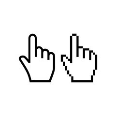Hand mouse cursor icon. Pointer hand cursor icons, pixelated vector hand cursor symbol.